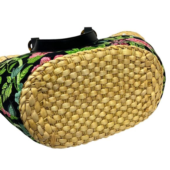 Vera Bradley Straw Beach Tote Bag Black Floral Capri Melon Tie - Picture 9 of 15